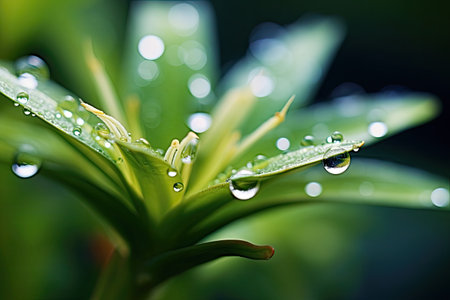 Water droplets on the leaves of lily (Lily of the valley)の素材