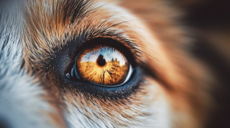 Close up of the eye of an Australian shepherd dog. Selective focus.の素材