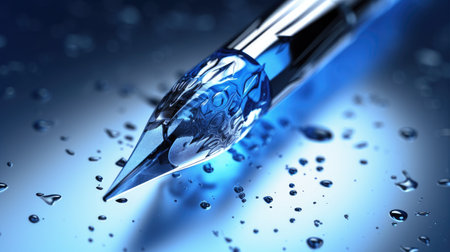 Pencil with water drops on a blue background. 3d illustrationの素材