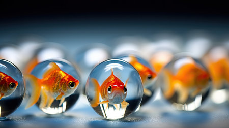 Goldfish in a glass ball on a dark background. 3d renderingの素材