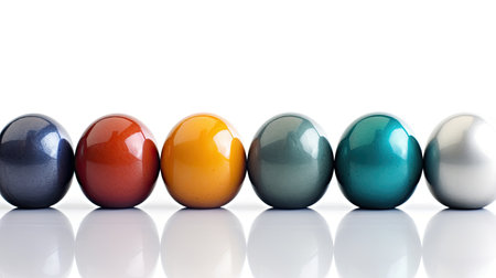 Colorful easter eggs isolated on a white background with reflection.の素材