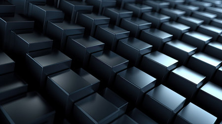 Abstract background made of black cubes. 3d render illustration with selective focusの素材