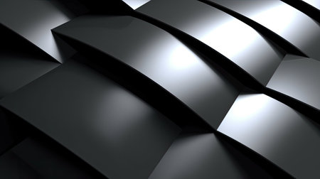 Abstract background made of glossy black cubes. 3D render illustration.の素材