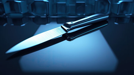 Knife in blue light. 3D illustration. Shallow DOF.の素材