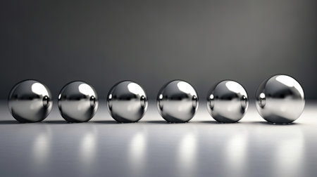 3d render of a group of metal balls on a grey backgroundの素材