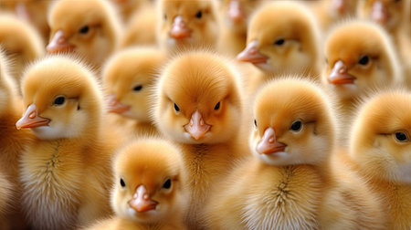 Cute little ducklings in a row, close-up.の素材