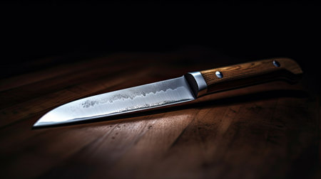 Kitchen knife on a wooden table. Selective focus. Shallow depth of fieldの素材