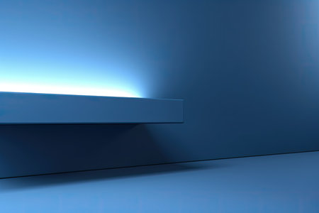 Abstract blue background with stairs and lights, 3d render illustration.の素材