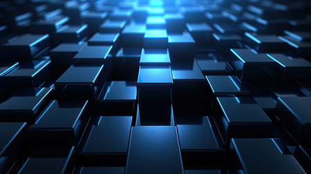 Abstract blue background with glowing cubes. 3d rendering, 3d illustration.の素材