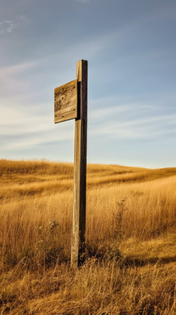 Wooden signpost in the dry grass of the prairie.の素材