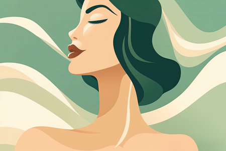 Beautiful woman with long hair. Vector illustration in retro style.の素材