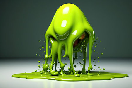 Green slime monster on a white background. 3d rendering, 3d illustration.の素材