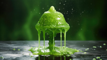 Falling drops of green paint on a black background. 3d renderingの素材