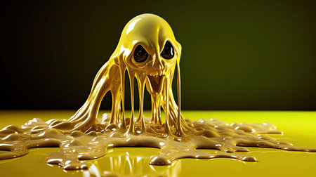 3d illustration of yellow ghost with honey dripping on yellow background.の素材