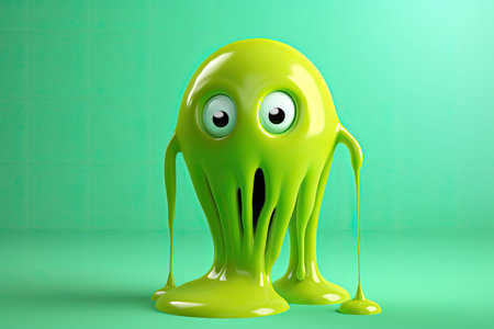 Cartoon monster on green background. 3D illustration. Funny monster.の素材