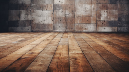 Empty room with wooden floor and concrete wall background. Vintage tone.の素材