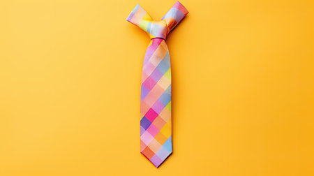 Happy fathers day concept. Colorful necktie on yellow background.の素材