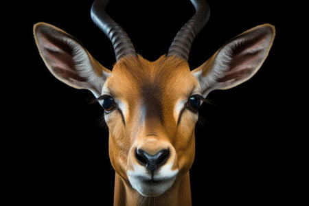 Close-up of a gazelle isolated on a black backgroundの素材