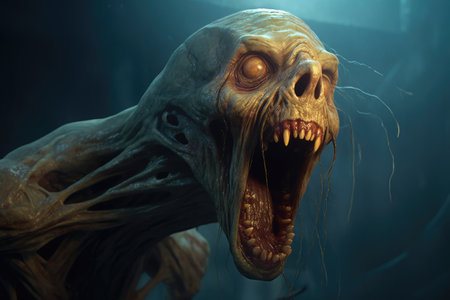 3d illustration of an alien creature with sharp teeth and sharp teethの素材