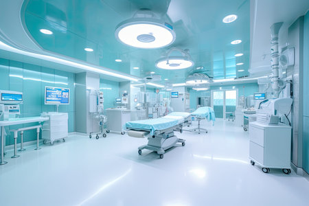 Interior of a modern operating room in a hospital with surgery equipmentの素材
