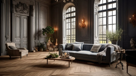 Luxury living room interior with classic furniture. 3d renderの素材