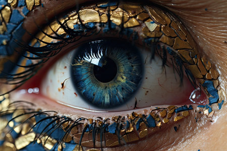 Close-up of beautiful woman's eye with golden make-upの素材