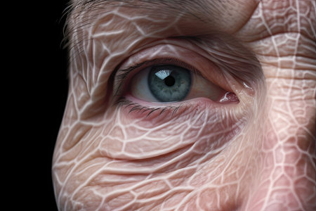 Close-up view of an elderly woman's eye. The concept of aging and aging.の素材