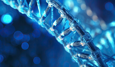 DNA strand on a blue background. 3d rendering, 3d illustration.の素材
