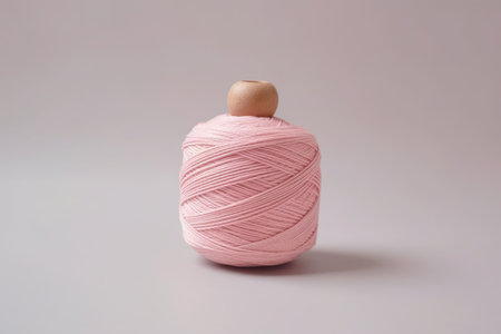 Pink ball of yarn on a white background. Knitting hobby concept.の素材