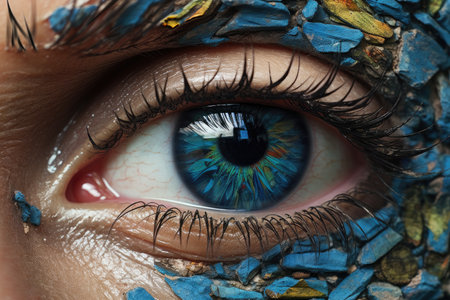 Close-up of beautiful woman's eye with creative make-upの素材