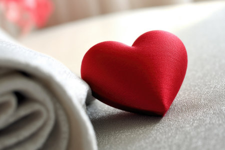 Red heart and towel on a white background. Valentine's Day.の素材