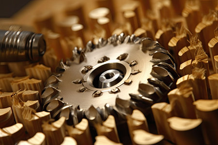 Close up of a gear wheel in a wood milling machine.の素材