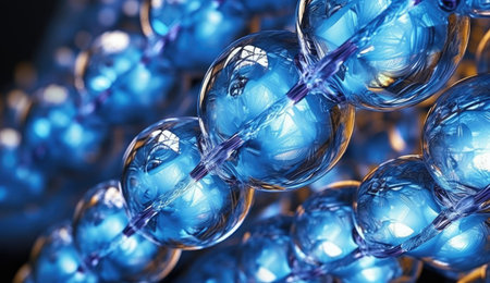 Abstract 3d rendering of DNA molecule structure. Science background. Futuristic technology style.の素材