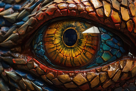 Close up view of the eye of a dragon. Macro photo.の素材