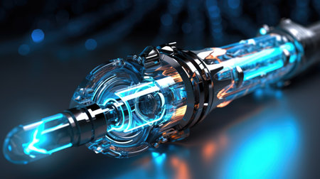 3d illustration of abstract future technology concept with high tech robot headの素材