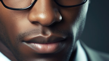 Close up of african american man in eyeglasses.の素材