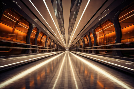A long exposure shot of a train moving in a tunnel with motion blurの素材