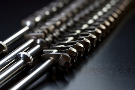 Close-up of a set of hex keys on a black backgroundの素材