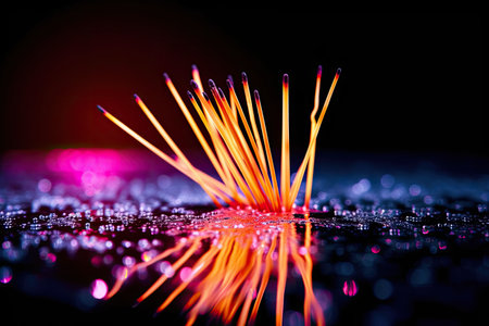 Fiber optic cable close-up macro shot with bokeh backgroundの素材