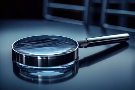 Magnifying glass on a black background. 3d rendering with depth of fieldの素材