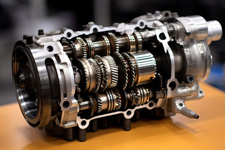 Gearbox of car engine close up. Auto service industry concept.の素材