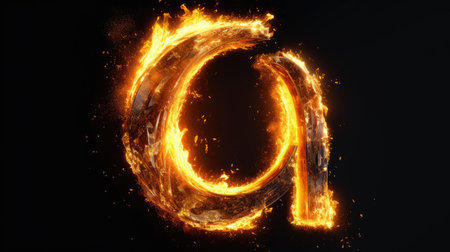 Burning letter O on a black background. 3d rendering.の素材