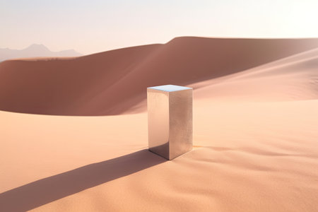 a rectangular silver object in a desertの素材