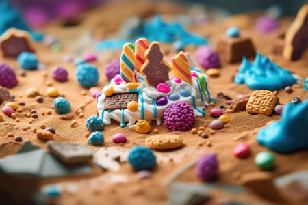 a cake with candy and cookiesの素材