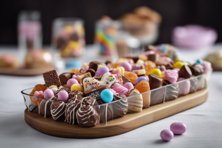 a tray of candy on a tableの素材