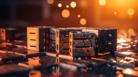 a group of metal cubes with water drops on themの素材
