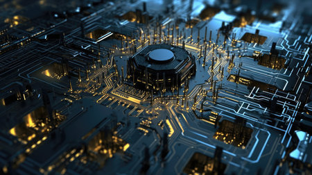 a close up of a circuit boardの素材