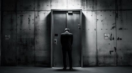 a man standing in front of an elevatorの素材
