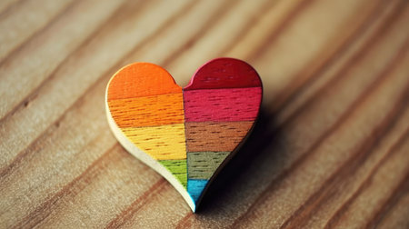 a heart shaped wooden object with different colors of woodの素材