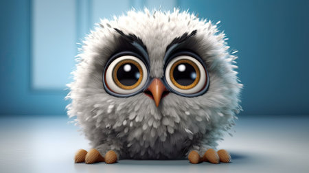 a white fluffy bird with big eyesの素材